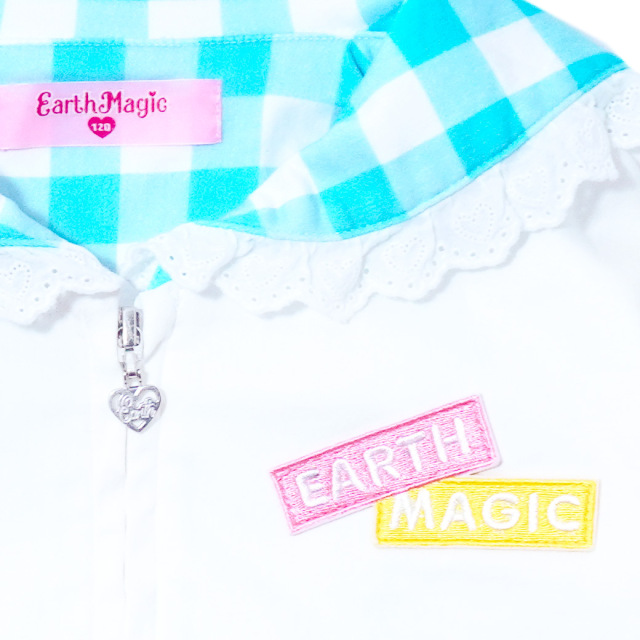 アースマジック EARTHMAGIC ギンガムツイルセーラージップブルゾン シロ ペールピンク マフィー 刺繍 2023春夏