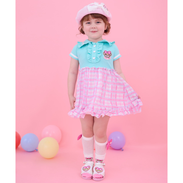 アースマジック EARTHMAGIC バックリボン襟付きドッキングチュールワンピース クロ×ネイビー エメグリ×シロ マフィー 半袖 2023春夏