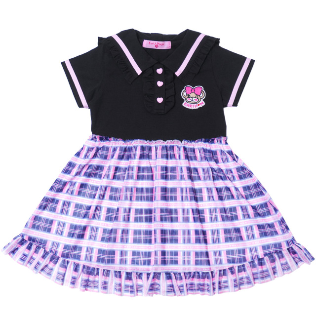 アースマジック EARTHMAGIC バックリボン襟付きドッキングチュールワンピース クロ×ネイビー エメグリ×シロ マフィー 半袖 2023春夏