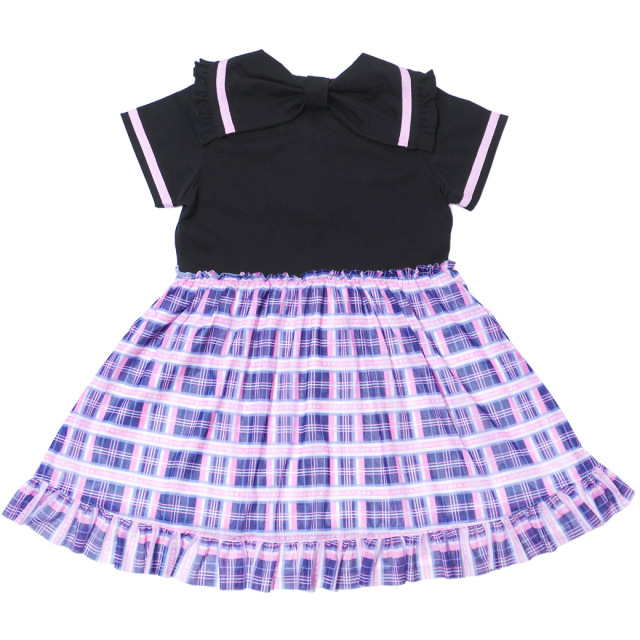 アースマジック EARTHMAGIC バックリボン襟付きドッキングチュールワンピース クロ×ネイビー エメグリ×シロ マフィー 半袖 2023春夏