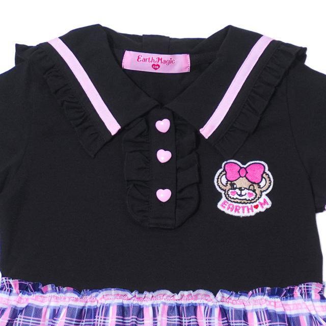 アースマジック EARTHMAGIC バックリボン襟付きドッキングチュールワンピース クロ×ネイビー エメグリ×シロ マフィー 半袖 2023春夏