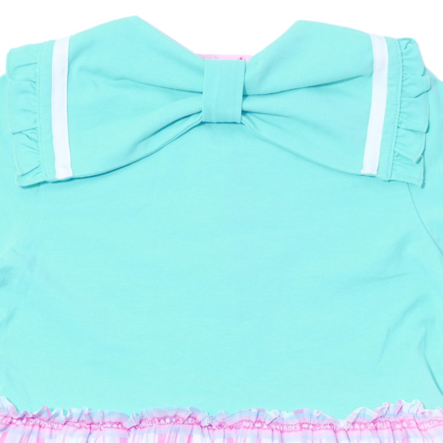 アースマジック EARTHMAGIC バックリボン襟付きドッキングチュールワンピース クロ×ネイビー エメグリ×シロ マフィー 半袖 2023春夏