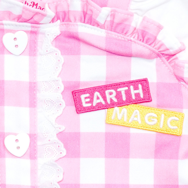 アースマジック EARTHMAGIC ギンガムツイル×ベア天竺ドッキングTシャツ ペールピンク サックス マフィー 半袖 2023春夏