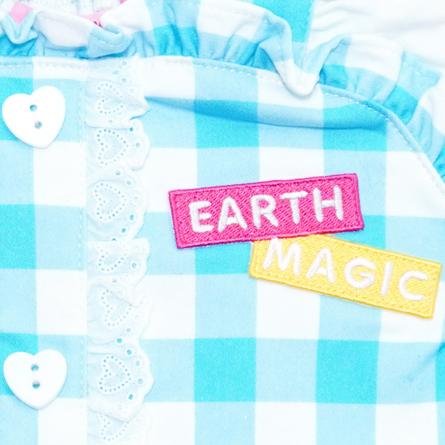 アースマジック EARTHMAGIC ギンガムツイル×ベア天竺ドッキングTシャツ ペールピンク サックス マフィー 半袖 2023春夏