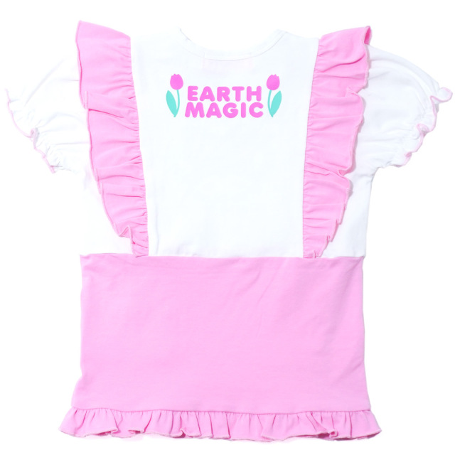 アースマジック EARTHMAGIC ベア天竺レースアップ重ね着風Tシャツ ペールピンク エメグリ マフィー 半袖 2023春夏