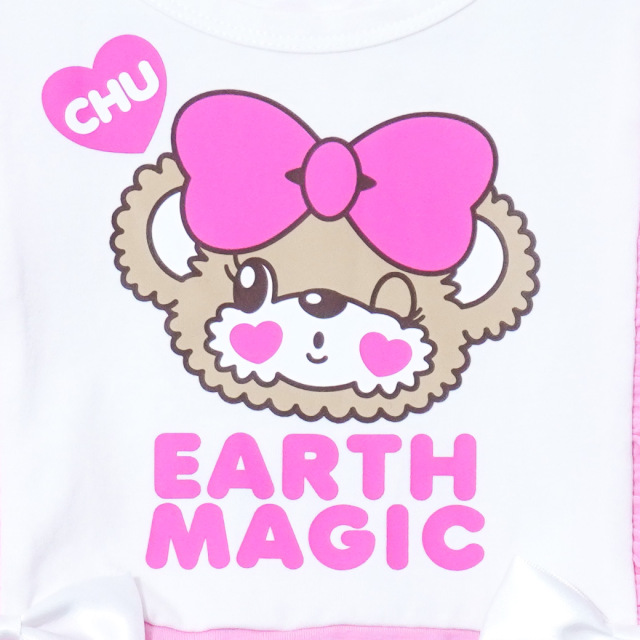 アースマジック EARTHMAGIC ベア天竺レースアップ重ね着風Tシャツ ペールピンク エメグリ マフィー 半袖 2023春夏