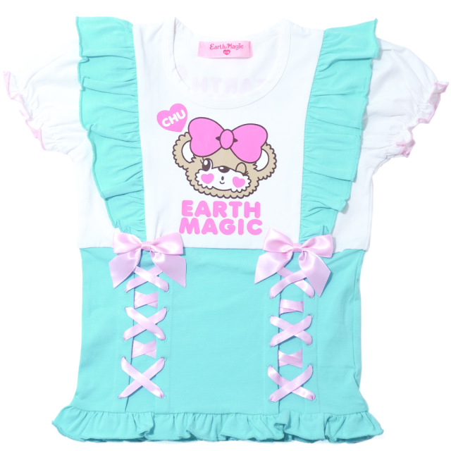 アースマジック EARTHMAGIC ベア天竺レースアップ重ね着風Tシャツ ペールピンク エメグリ マフィー 半袖 2023春夏