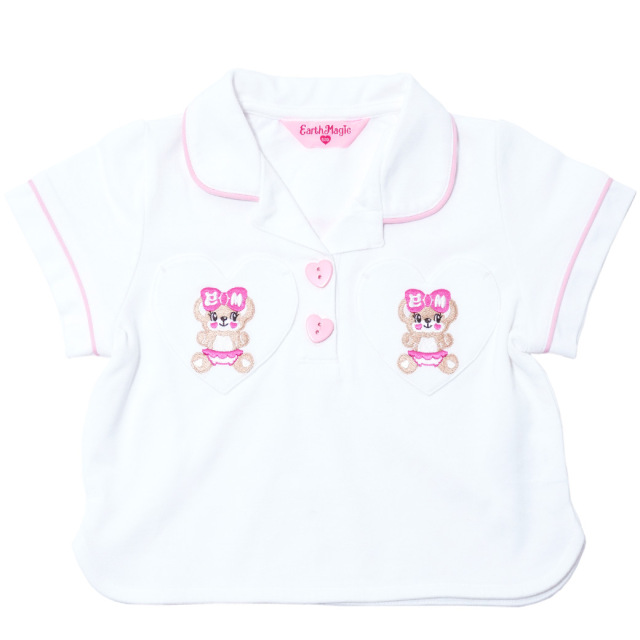 アースマジック EARTHMAGIC カノコショート丈ポロシャツ シロ ペールピンク マフィー 半袖 刺繍 2023春夏