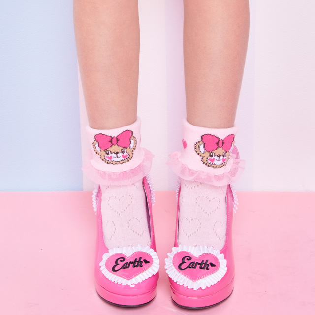 アースマジック EARTHMAGIC 針抜きハート柄折り返しショートソックス マフィー 靴下 日本製 2023春夏