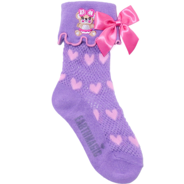 アースマジック EARTHMAGIC メッシュ折り返しクルーソックス シロ ラベンダー ハート柄 マフィー 刺繍 靴下 日本製 2023春夏