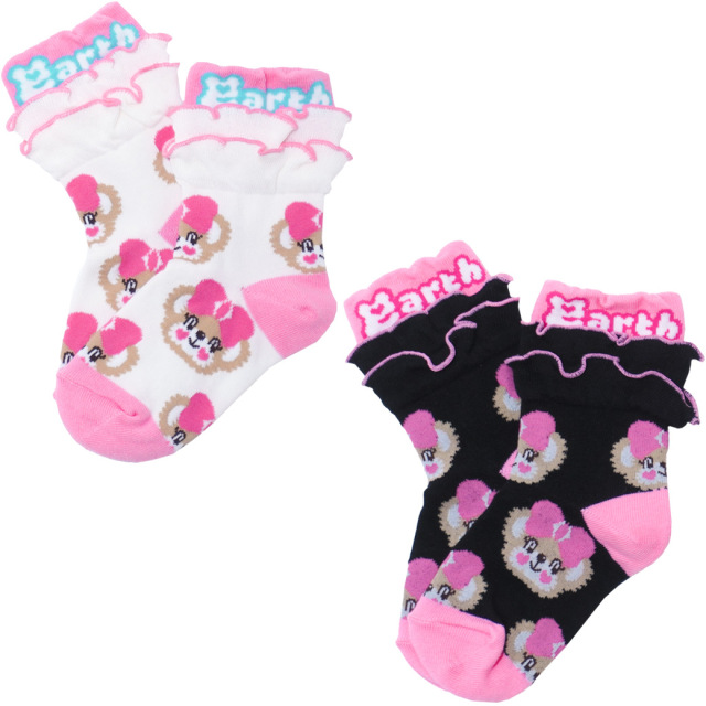 アースマジック EARTHMAGIC マフィーフェイス柄ショートソックス シロ クロ 靴下 日本製 2023春夏