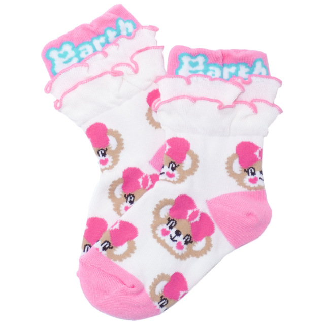 アースマジック EARTHMAGIC マフィーフェイス柄ショートソックス シロ クロ 靴下 日本製 2023春夏