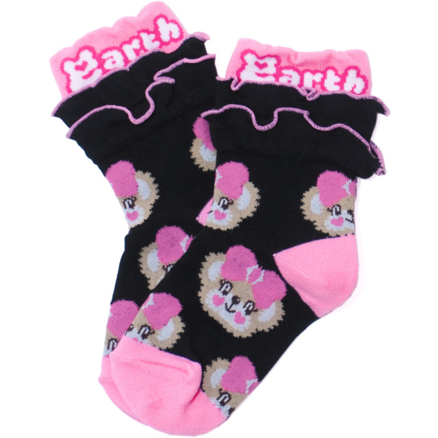 アースマジック EARTHMAGIC マフィーフェイス柄ショートソックス シロ クロ 靴下 日本製 2023春夏