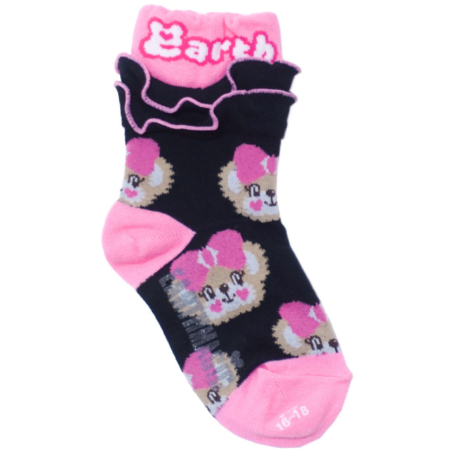 アースマジック EARTHMAGIC マフィーフェイス柄ショートソックス シロ クロ 靴下 日本製 2023春夏