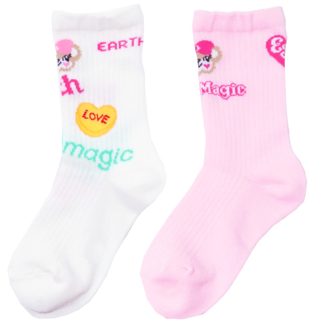 アースマジック EARTHMAGIC 2Pクルーソックス シロ×ペールピンク ペールピンク×ネイビー マフィー 靴下 日本製 2023春夏