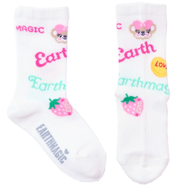 アースマジック EARTHMAGIC 2Pクルーソックス シロ×ペールピンク ペールピンク×ネイビー マフィー 靴下 日本製 2023春夏