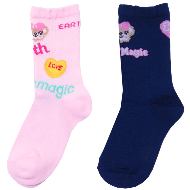 アースマジック EARTHMAGIC 2Pクルーソックス シロ×ペールピンク ペールピンク×ネイビー マフィー 靴下 日本製 2023春夏