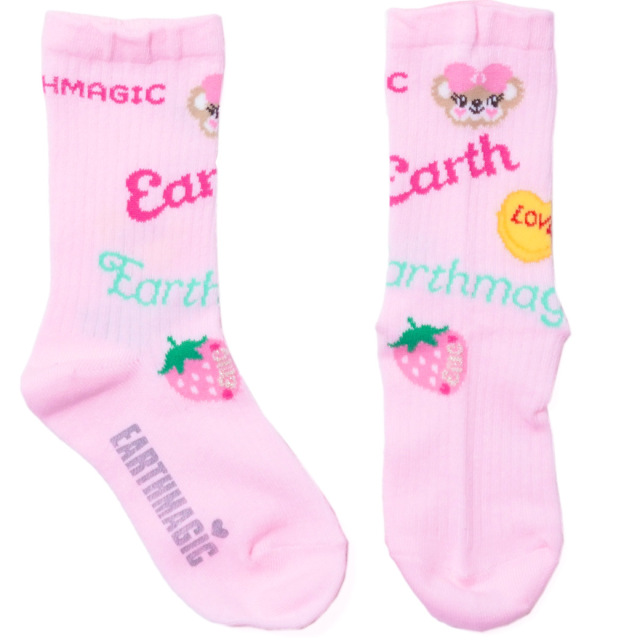 アースマジック EARTHMAGIC 2Pクルーソックス シロ×ペールピンク