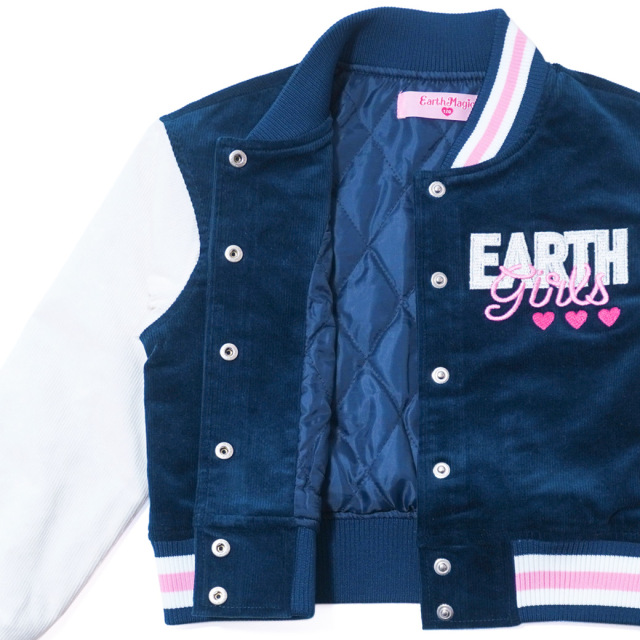 アースマジック EARTHMAGIC 刺繍入コーデュロイショート丈スタジャン ネイビー キャメル マフィー ブルゾン 2023秋冬