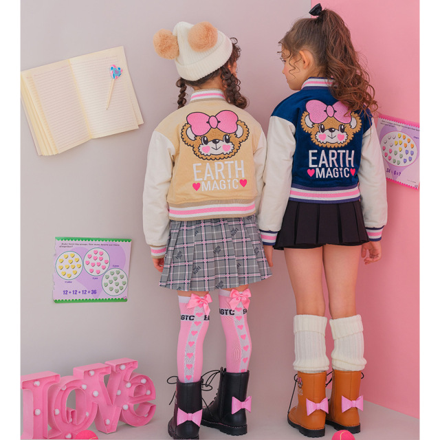 アースマジック EARTHMAGIC 刺繍入コーデュロイショート丈スタジャン ネイビー キャメル マフィー ブルゾン 2023秋冬