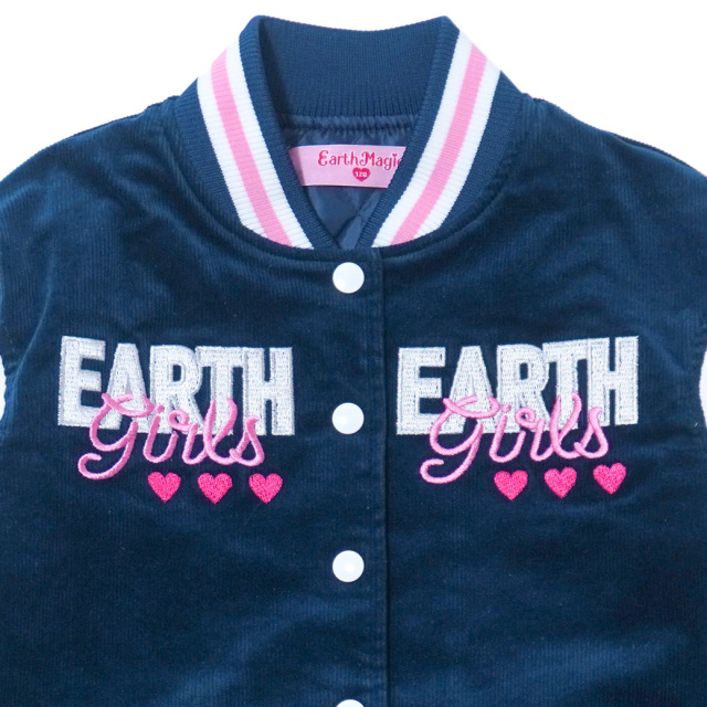 アースマジック EARTHMAGIC 刺繍入コーデュロイショート丈スタジャン ネイビー キャメル マフィー ブルゾン 2023秋冬