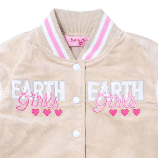 アースマジック EARTHMAGIC 刺繍入コーデュロイショート丈スタジャン ネイビー キャメル マフィー ブルゾン 2023秋冬