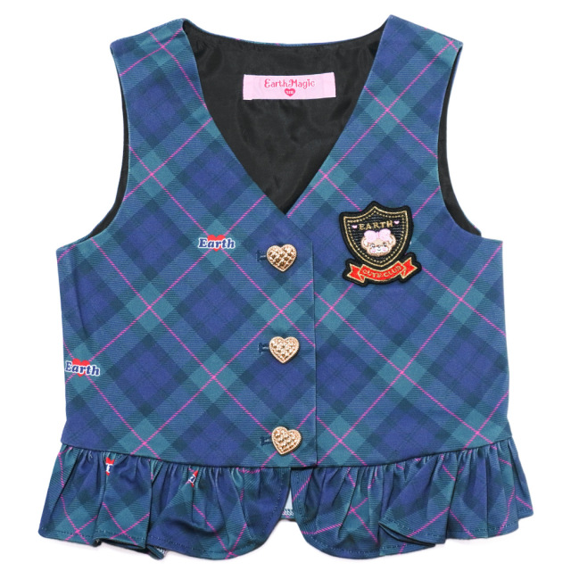 アースマジック EARTHMAGIC オリジナルタータンチェックベスト グリーン ベージュ リボン 2023秋冬