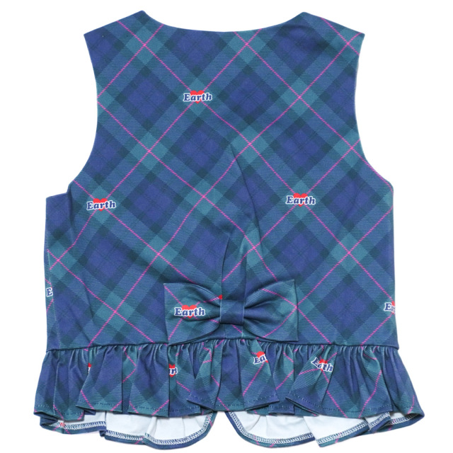 アースマジック EARTHMAGIC オリジナルタータンチェックベスト グリーン ベージュ リボン 2023秋冬