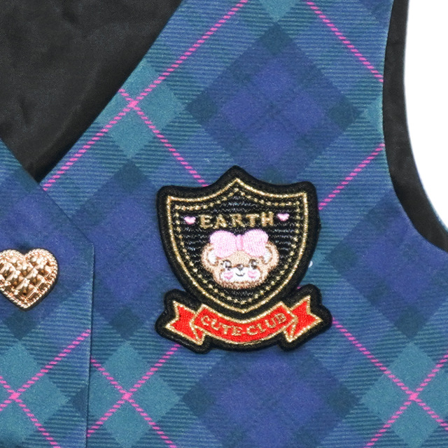 アースマジック EARTHMAGIC オリジナルタータンチェックベスト グリーン ベージュ リボン 2023秋冬