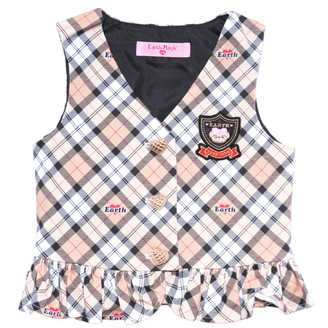 アースマジック EARTHMAGIC オリジナルタータンチェックベスト グリーン ベージュ リボン 2023秋冬