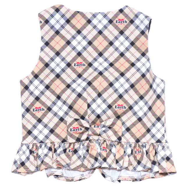 アースマジック EARTHMAGIC オリジナルタータンチェックベスト グリーン ベージュ リボン 2023秋冬