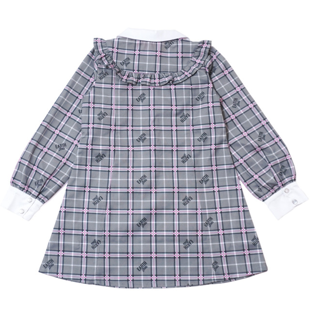 アースマジック EARTHMAGIC チェック柄フリルヨーク長袖ワンピース グレー ペールピンク マフィー 2023秋冬