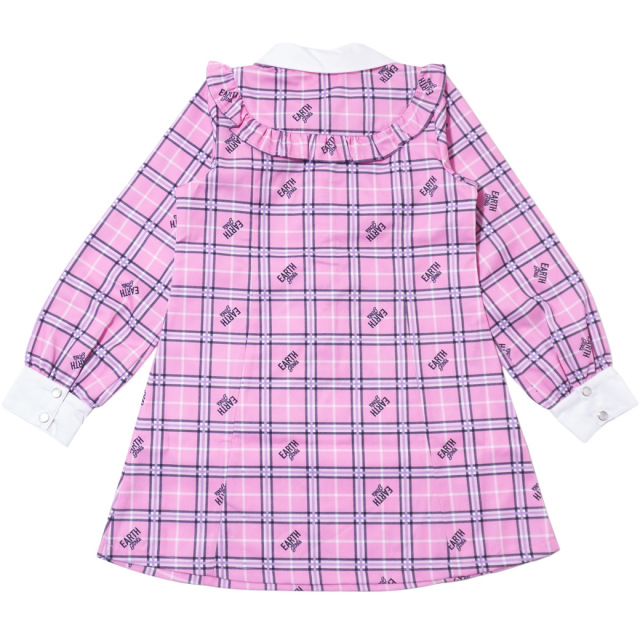 アースマジック EARTHMAGIC チェック柄フリルヨーク長袖ワンピース グレー ペールピンク マフィー 2023秋冬