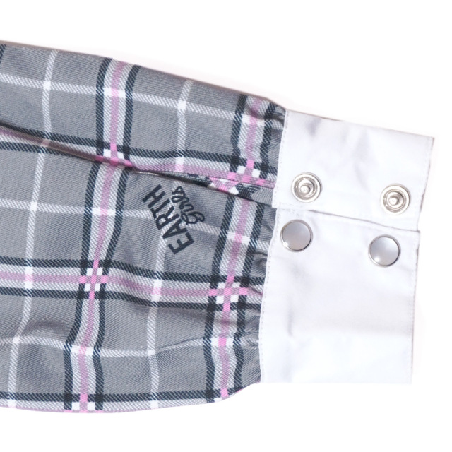 アースマジック EARTHMAGIC チェック柄フリルヨーク長袖ワンピース グレー ペールピンク マフィー 2023秋冬