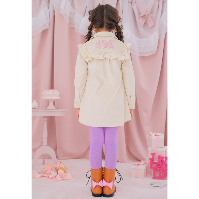 アースマジック EARTHMAGIC ハート刺繍襟付きファープルオーバー シロ ラベンダー フェイクファー マフィー 2023秋冬