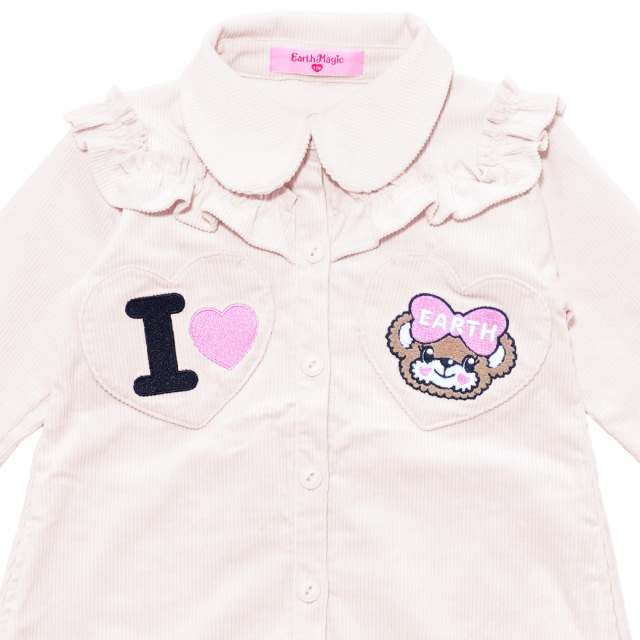 アースマジック EARTHMAGIC ハート刺繍襟付きファープルオーバー シロ ラベンダー フェイクファー マフィー 2023秋冬