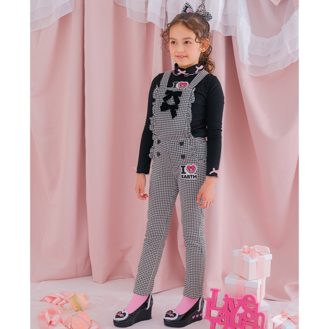 アースマジック EARTHMAGIC 千鳥格子柄2wayサロペット クロ ペールピンク マフィー オールインワン ロングパンツ 2023秋冬