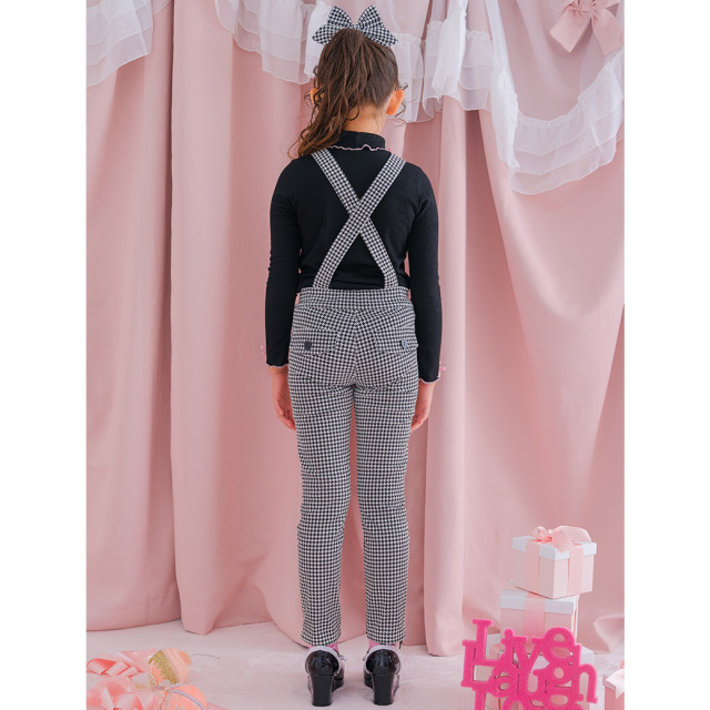 アースマジック EARTHMAGIC 千鳥格子柄2wayサロペット クロ ペールピンク マフィー オールインワン ロングパンツ 2023秋冬