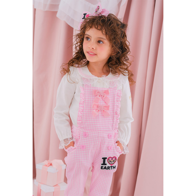 アースマジック EARTHMAGIC 千鳥格子柄2wayサロペット クロ ペールピンク マフィー オールインワン ロングパンツ 2023秋冬