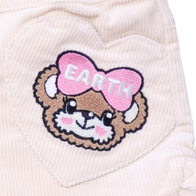アースマジック EARTHMAGIC ハートポケットコーデュロイショートパンツ アイボリー ペールピンク マフィー 刺繍 2023秋冬