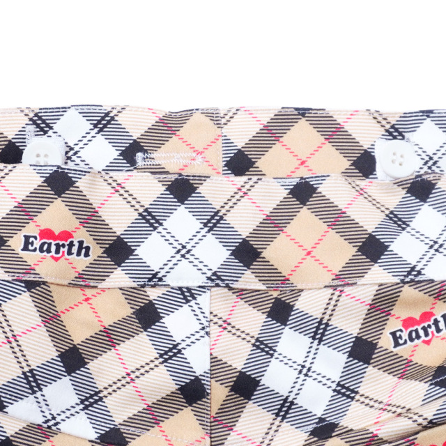 EARTHMAGIC オリジナルタータンチェックショートパンツ グリーン ベージュ マフィー 刺繍 2023秋冬