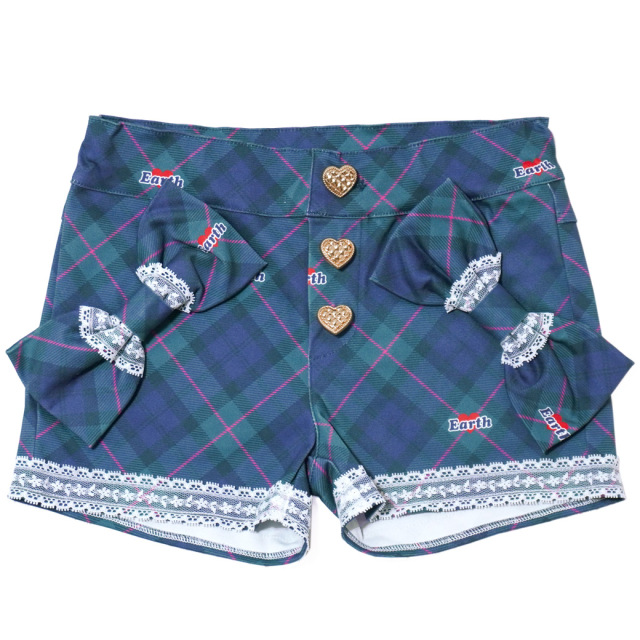 EARTHMAGIC オリジナルタータンチェックショートパンツ グリーン ベージュ マフィー 刺繍 2023秋冬