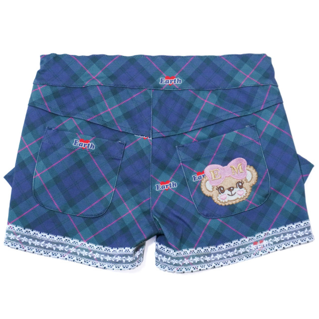 EARTHMAGIC オリジナルタータンチェックショートパンツ グリーン ベージュ マフィー 刺繍 2023秋冬