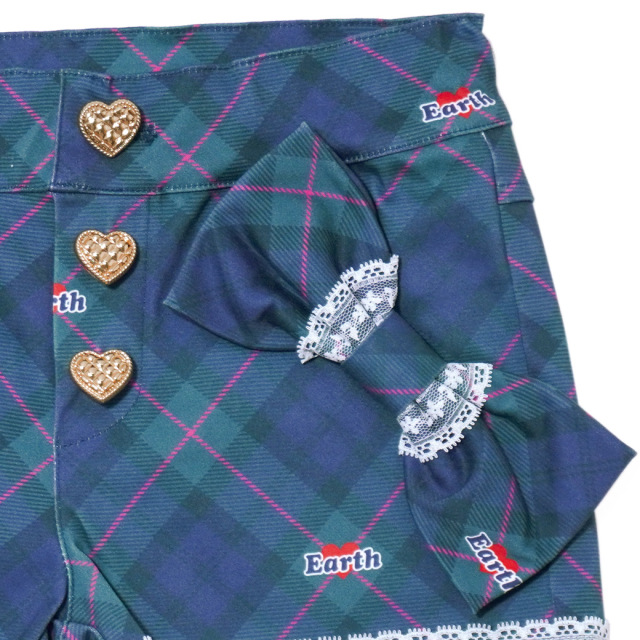 EARTHMAGIC オリジナルタータンチェックショートパンツ グリーン ベージュ マフィー 刺繍 2023秋冬