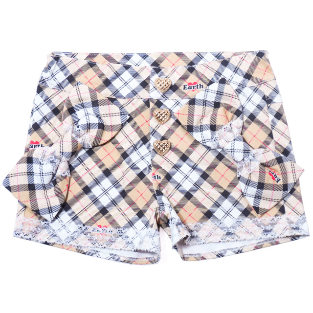 EARTHMAGIC オリジナルタータンチェックショートパンツ グリーン ベージュ マフィー 刺繍 2023秋冬