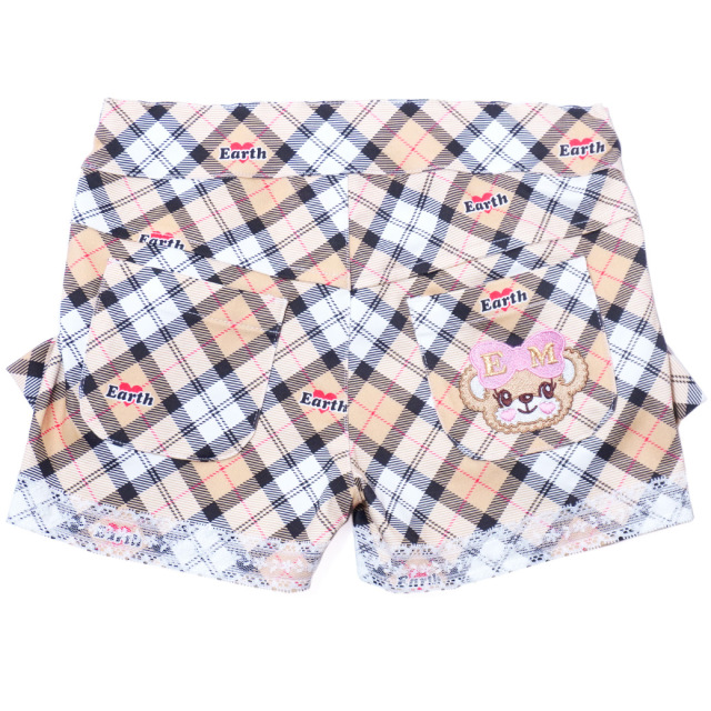 EARTHMAGIC オリジナルタータンチェックショートパンツ グリーン ベージュ マフィー 刺繍 2023秋冬