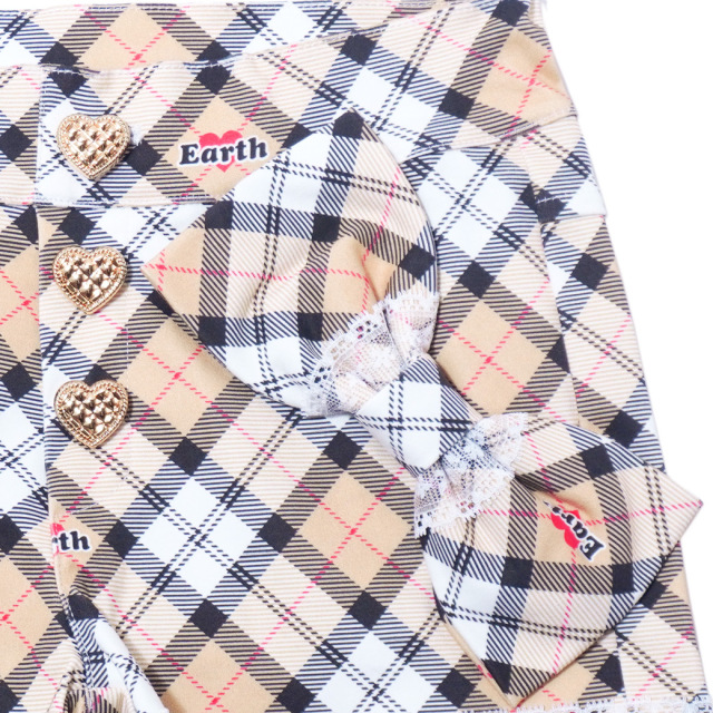 EARTHMAGIC オリジナルタータンチェックショートパンツ グリーン ベージュ マフィー 刺繍 2023秋冬