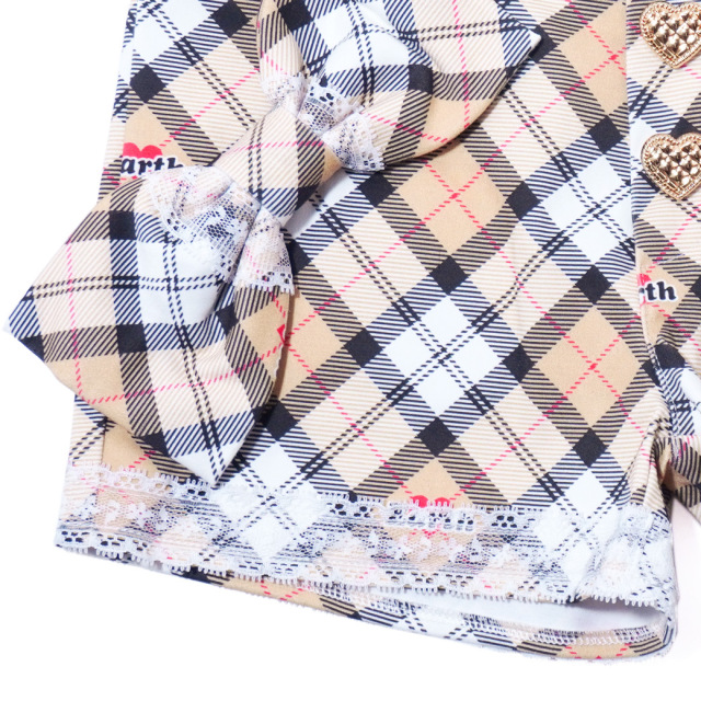 EARTHMAGIC オリジナルタータンチェックショートパンツ グリーン ベージュ マフィー 刺繍 2023秋冬