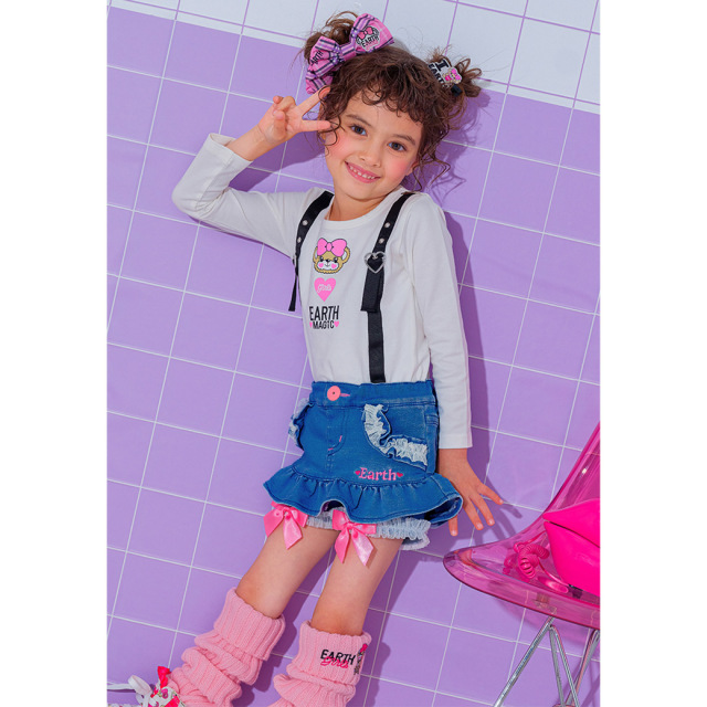 アースマジック EARTHMAGIC カラーデニムスカートonパンツ  