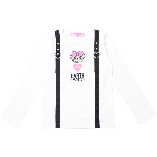 アースマジック EARTHMAGIC フェイクサスペンダー長袖Tシャツ シロ ラベンダー マフィー